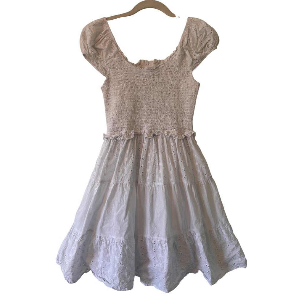 Speed Limit White Eyelet Cotton Smocked Puff Sleeve Midi Dress XL